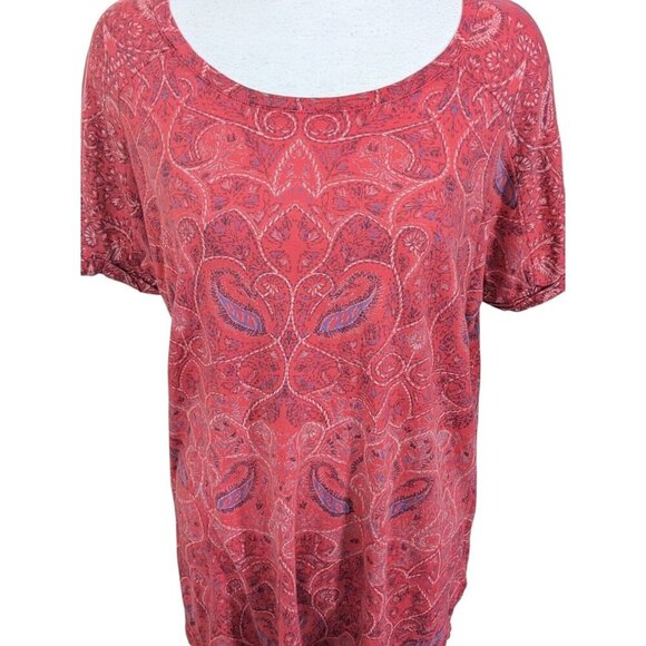 Lucky Brand T Shirt Womens Plus 3X Orange Paisley Split Back Tee Short Sleeve - Picture 2 of 8